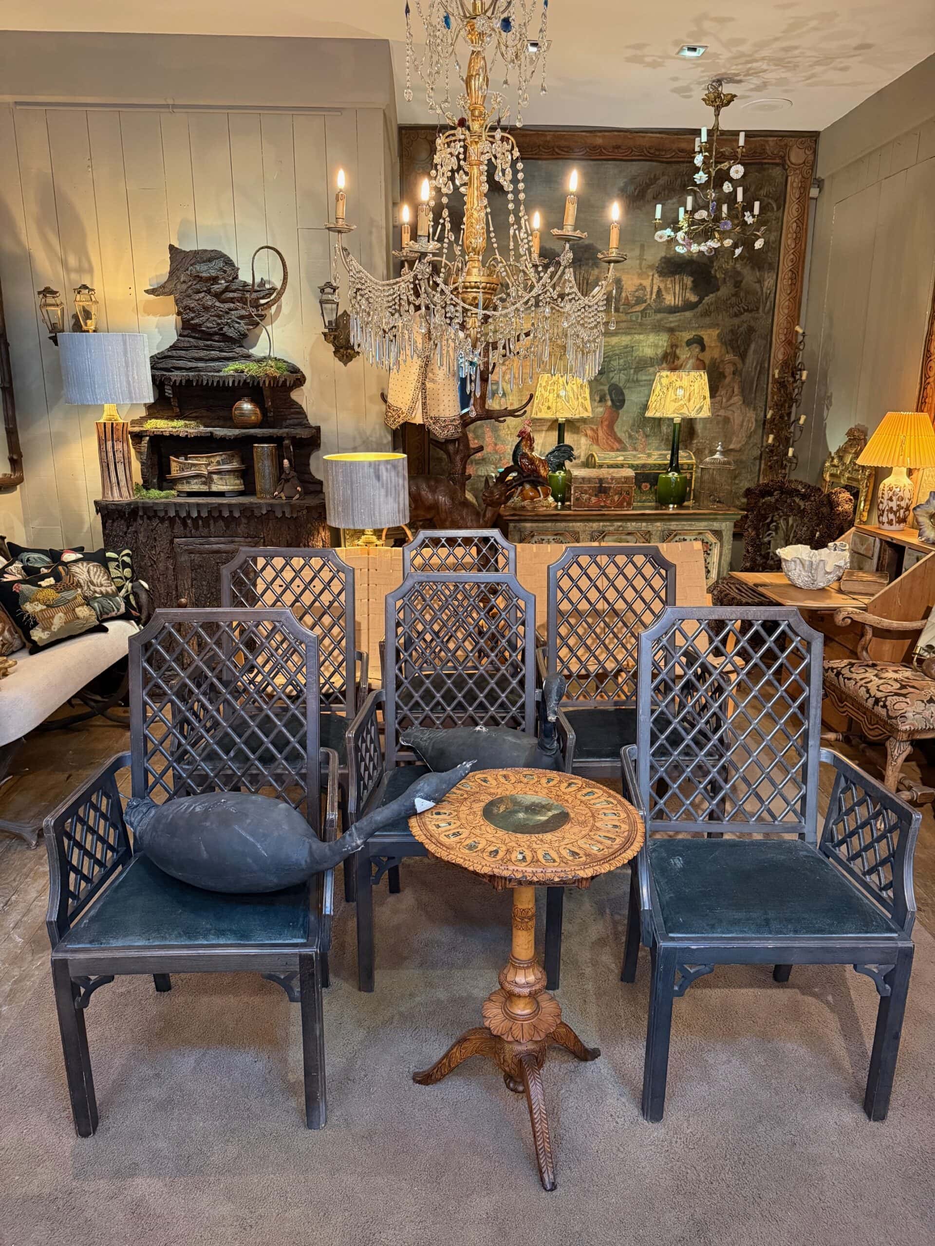 Suite de 6 chaises Treillages vert & velours - par Miranda - Suède ca.1970 – Image 6