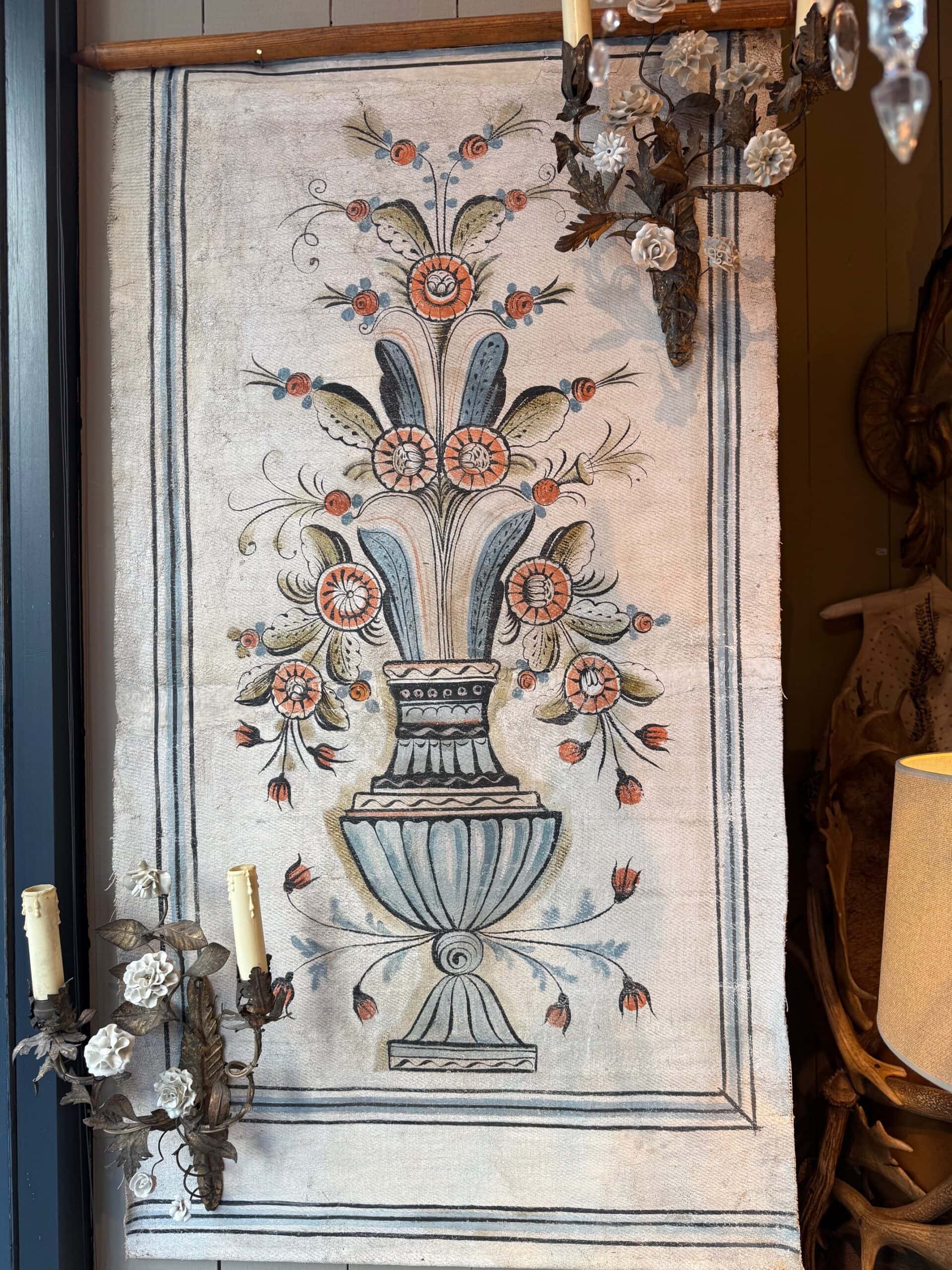 Grand tissu peint “Bonad” motif Vase fleuri -Suéde fin XIXe