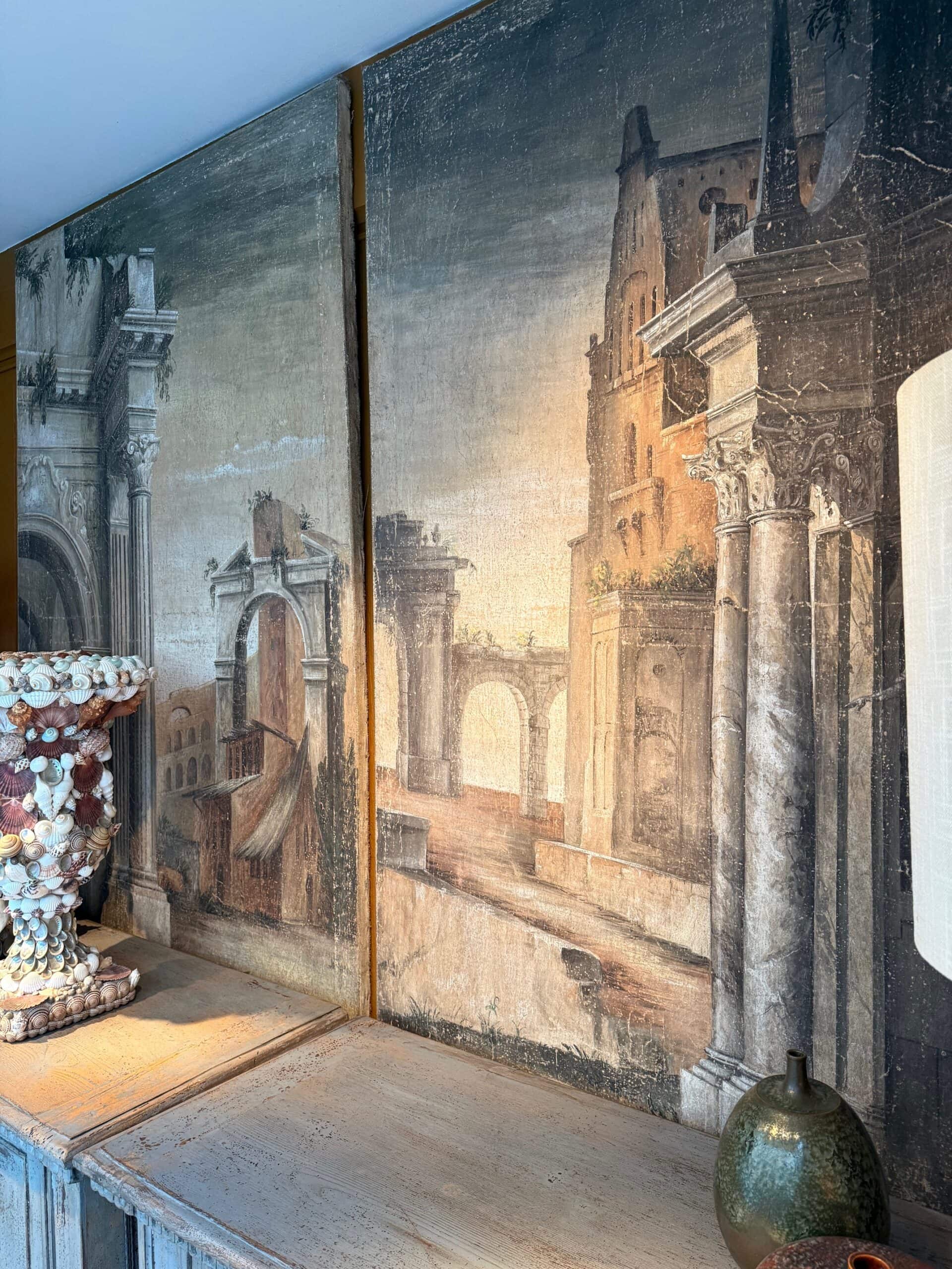 Paire de toiles peintes “Architectures & perspectives”  – Italie XXe