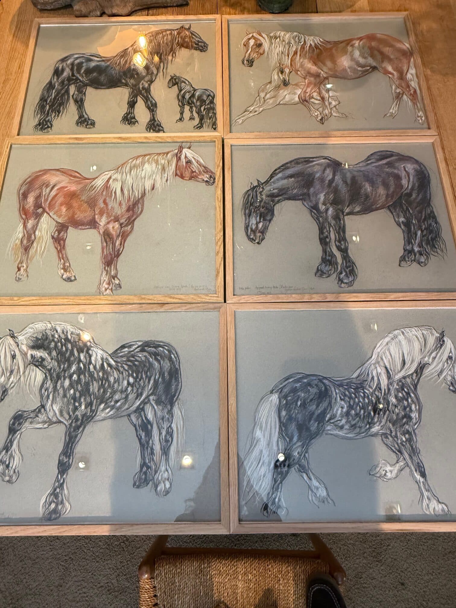 6 dessins au pastel d’études de Chevaux – XXe