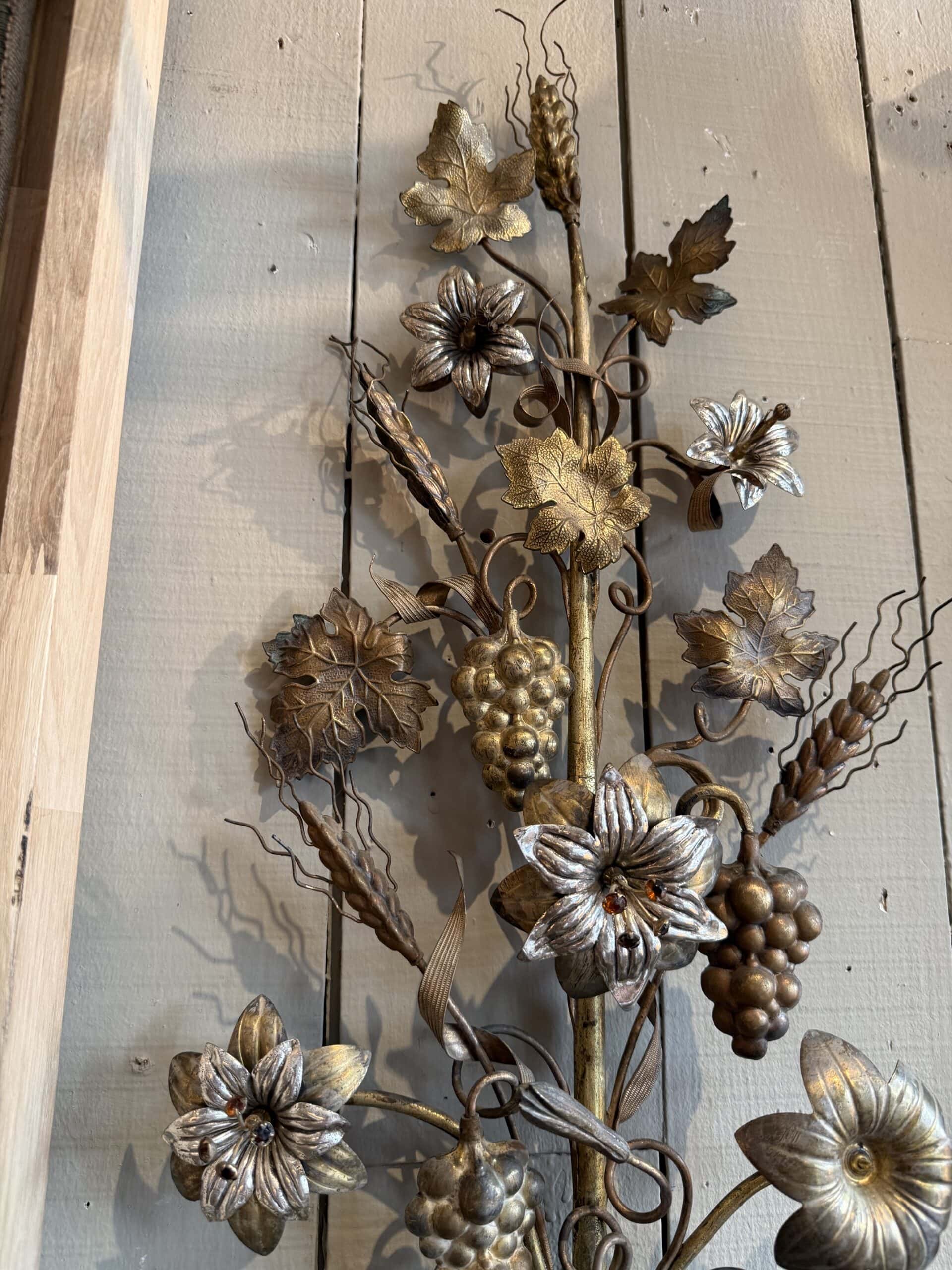 Paire de grandes appliques en laiton "fleurs de lys & blé" - France XIXe – Image 6