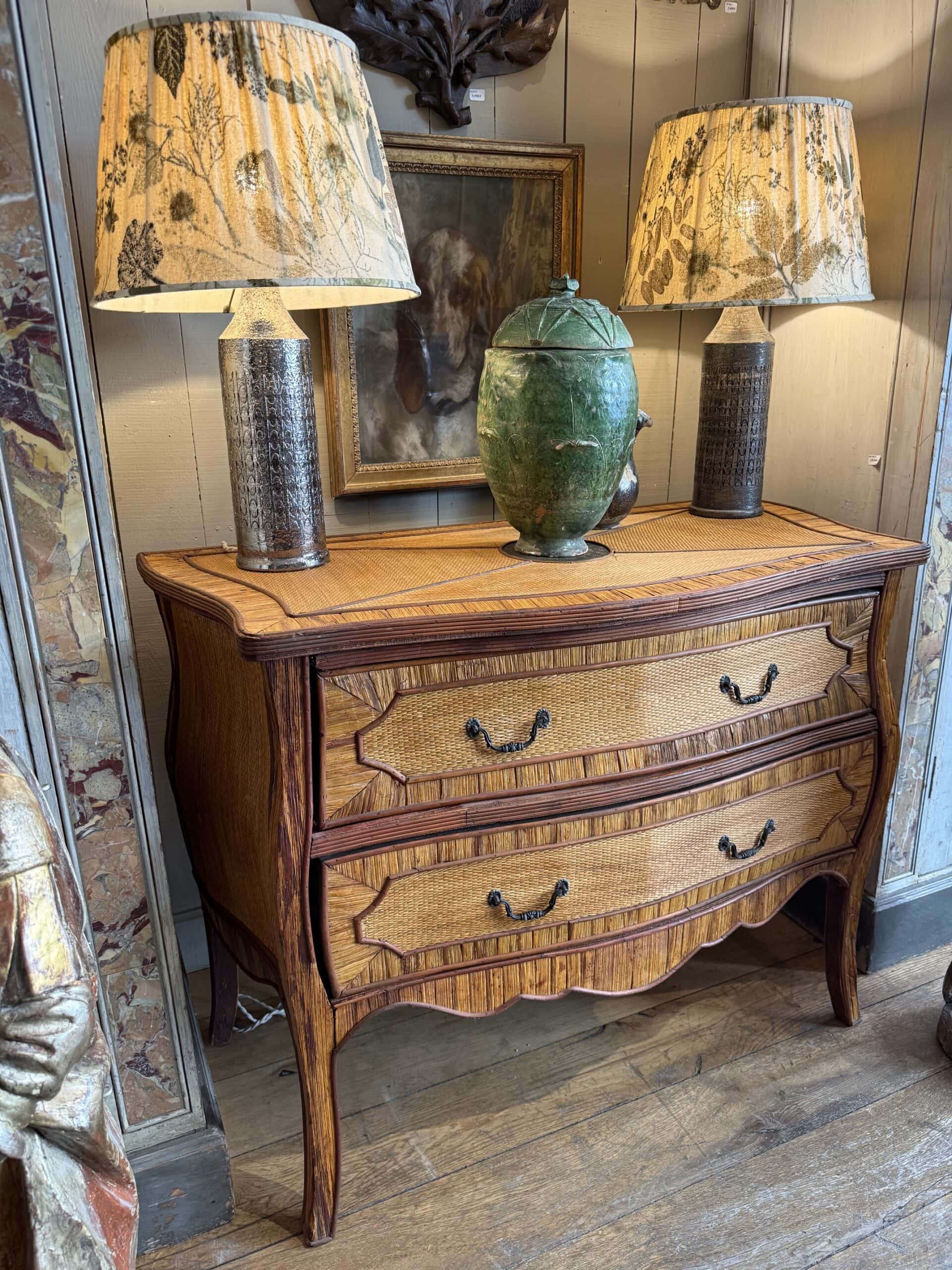 Commode galbée en marqueterie de rotin et osier - France ca.1920 – Image 3