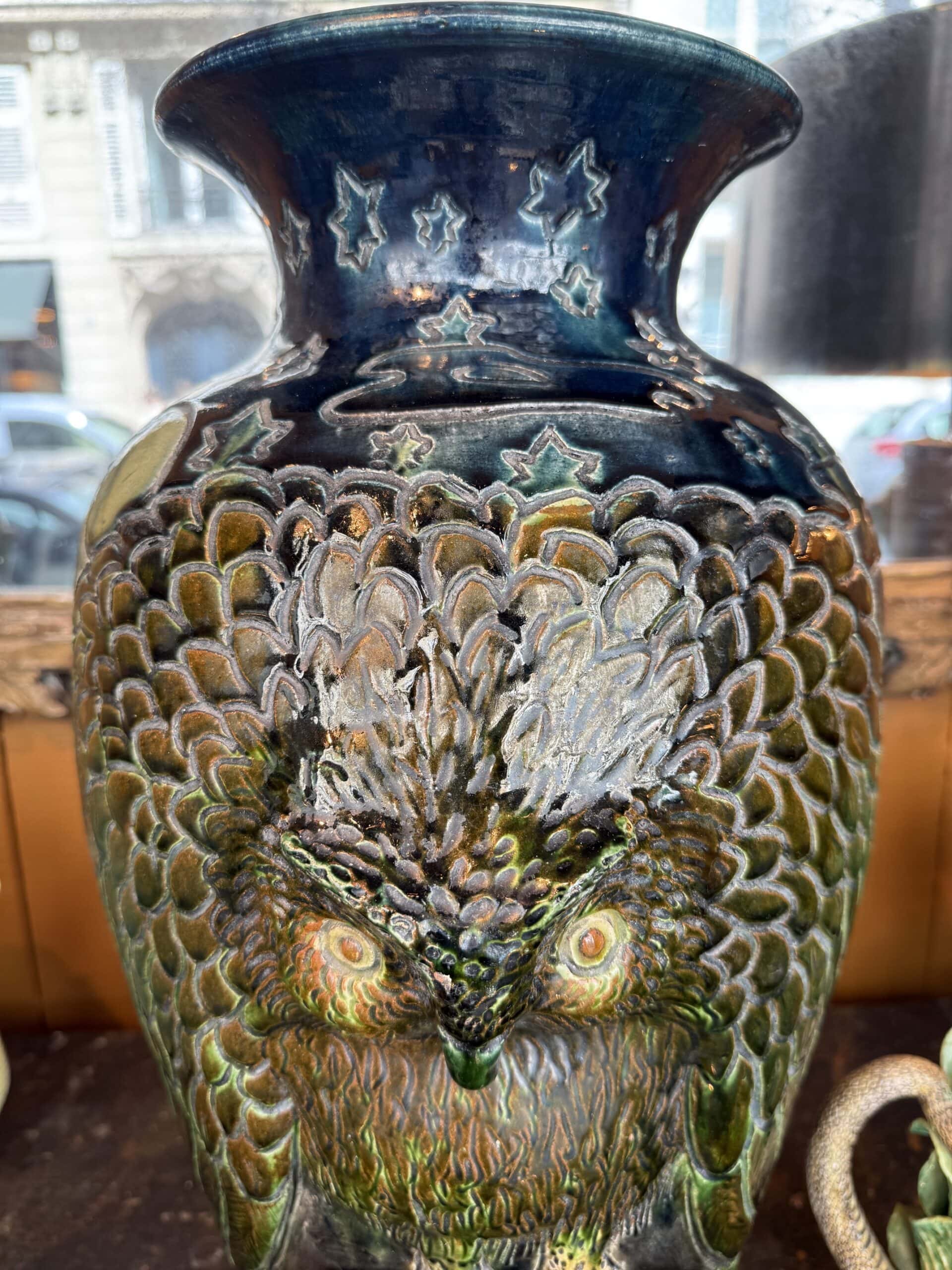 Rare vase "Hibou" en terre cuite période Art nouveau par Charles Maes à Gand - marque « pélican » – Image 5