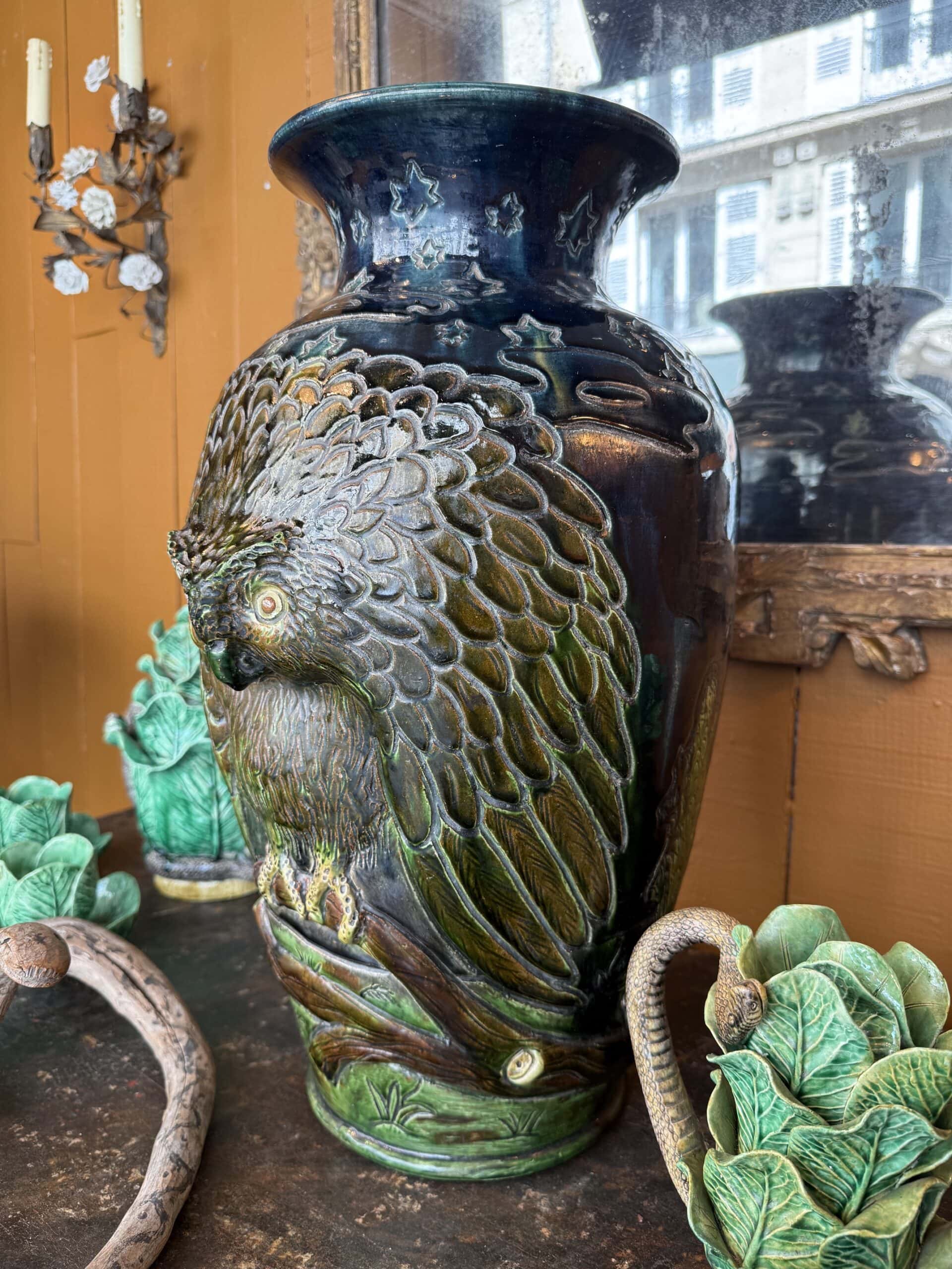Rare vase "Hibou" en terre cuite période Art nouveau par Charles Maes à Gand - marque « pélican » – Image 6