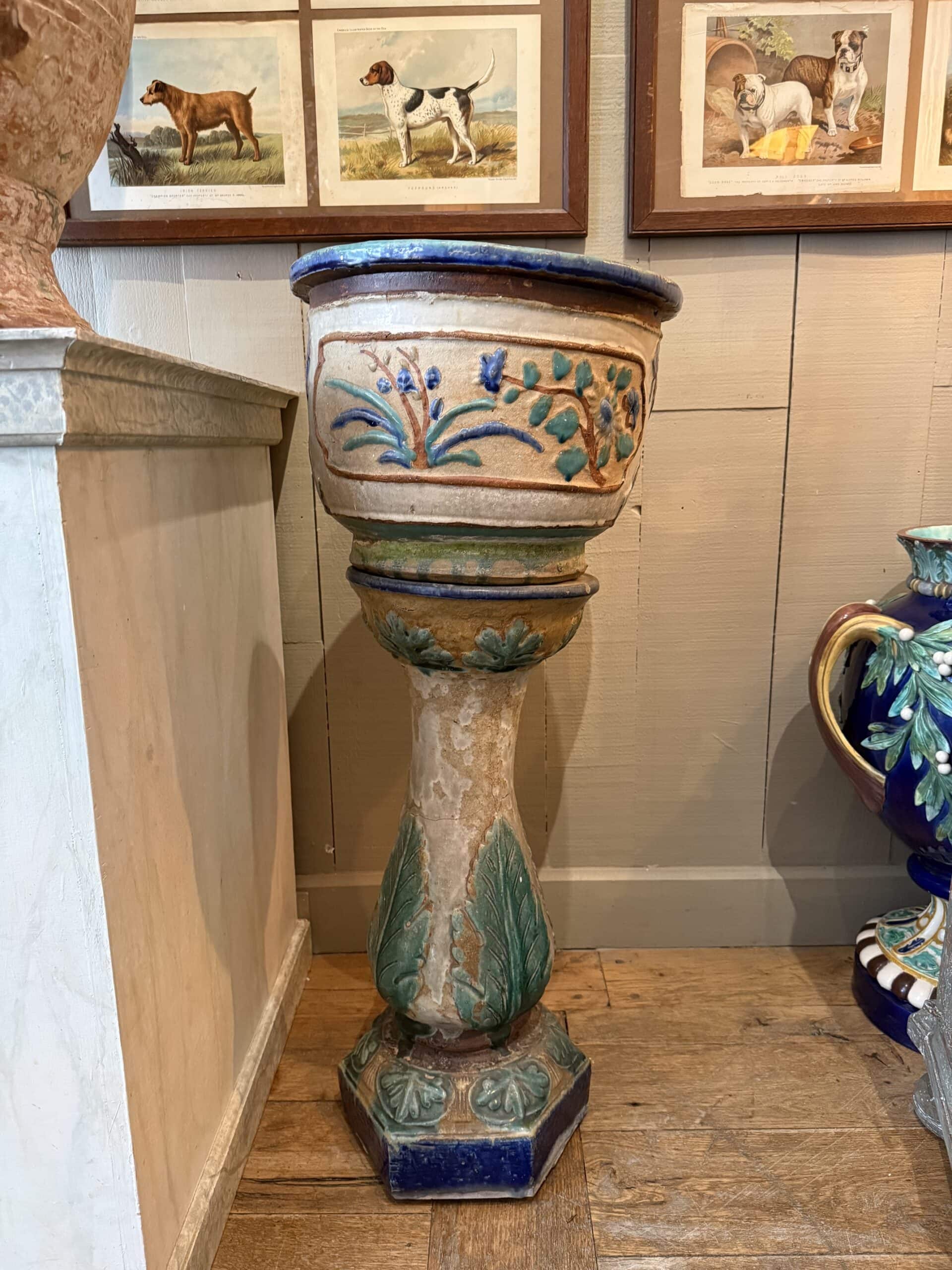 Paire de cache-pots en grés émaillé sur balustre - Vietnam XIXe – Image 3