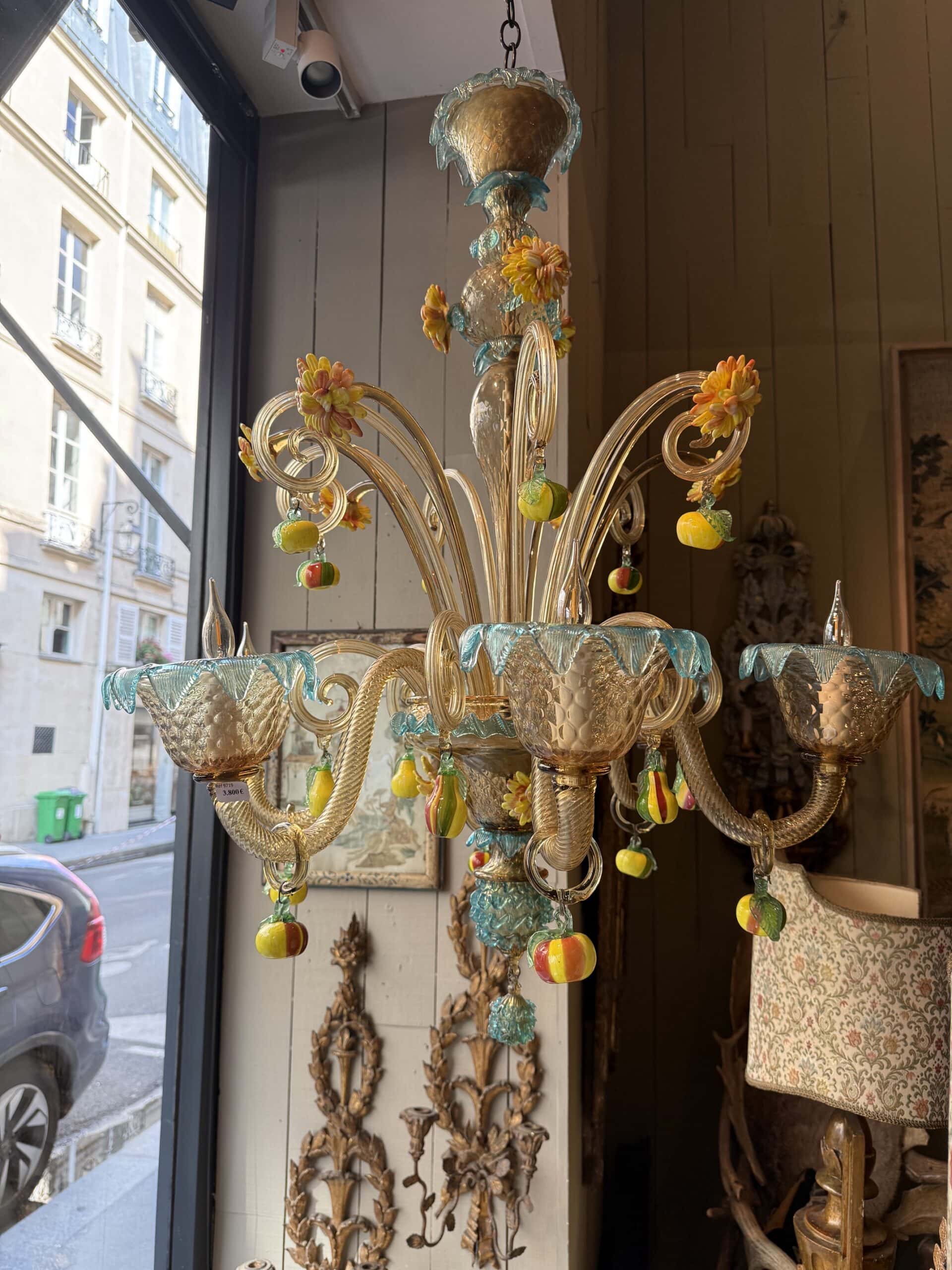 Lustre baroque en verre de Murano multicolore fleurs & fruits ca.1950 – Image 7