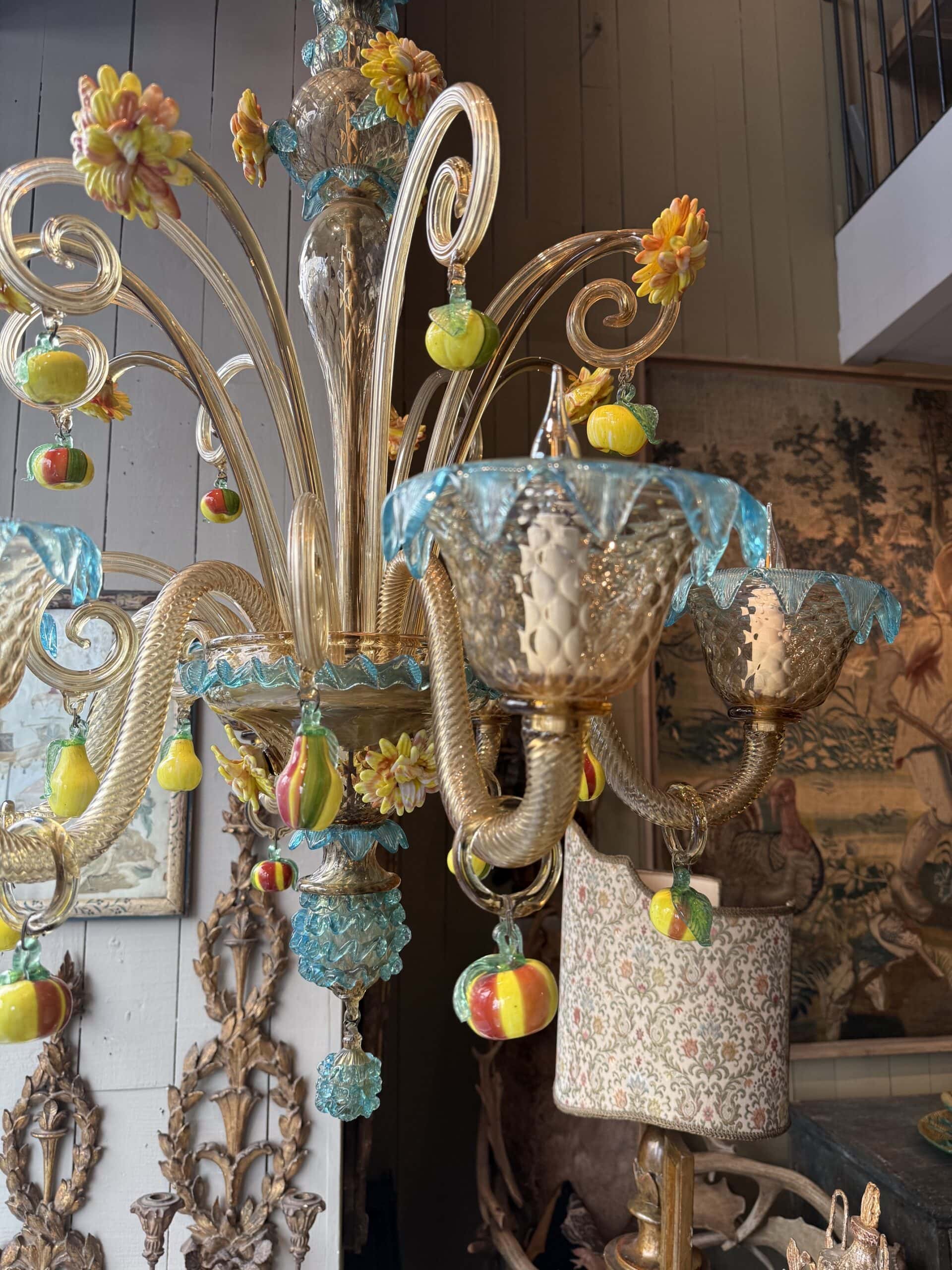 Lustre baroque en verre de Murano multicolore fleurs & fruits ca.1950 – Image 5