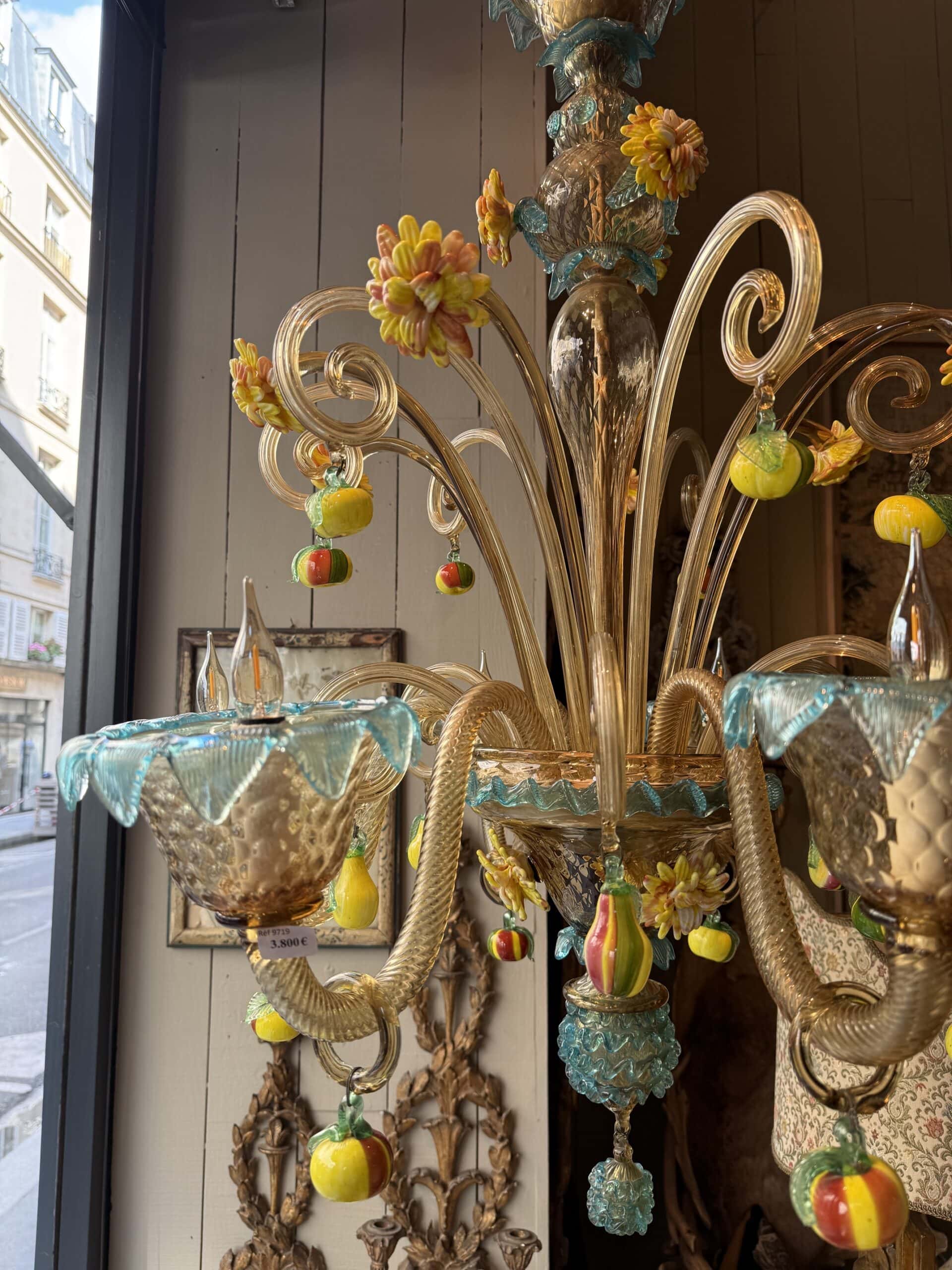 Lustre baroque en verre de Murano multicolore fleurs & fruits ca.1950 – Image 4