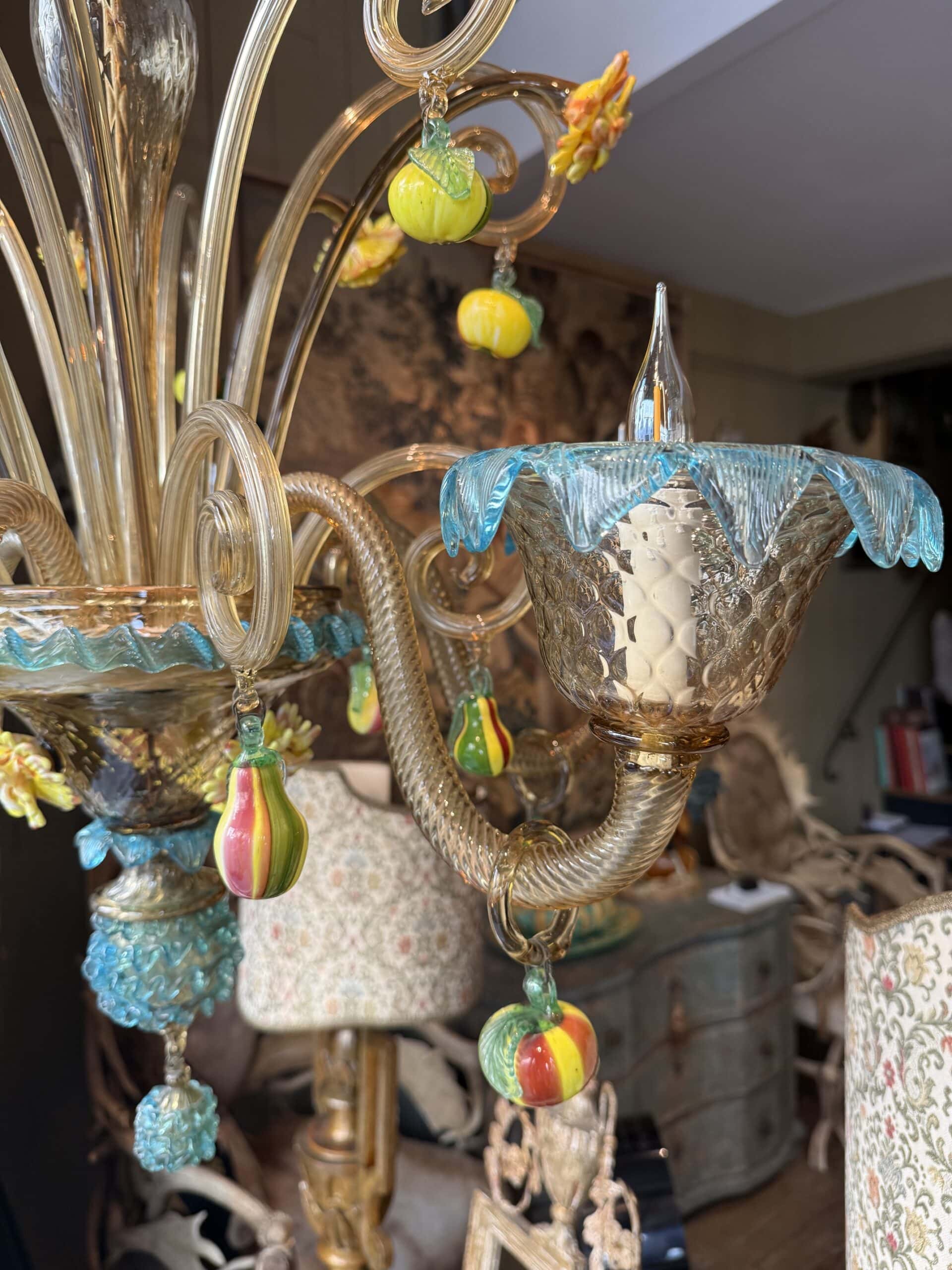 Lustre baroque en verre de Murano multicolore fleurs & fruits ca.1950 – Image 6