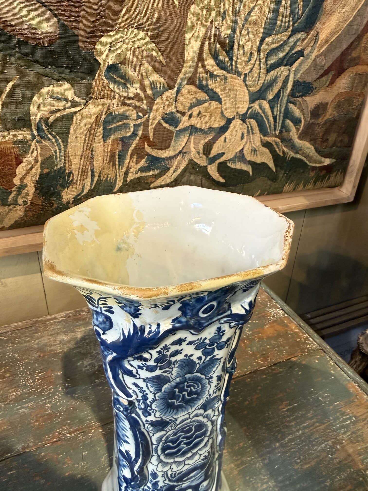 Suite de 5 pots couverts en faïence de Delft - décor bleu & blanc et lions sur le couvercle - Hollande XIXe – Image 7