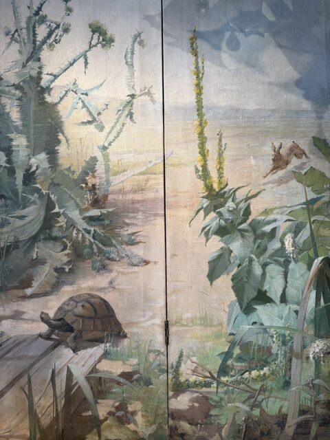 Paravent "Le lièvre & la tortue" huile sur toile d'après les Fables de la Fontaine, France signé & daté 1890. – Image 3