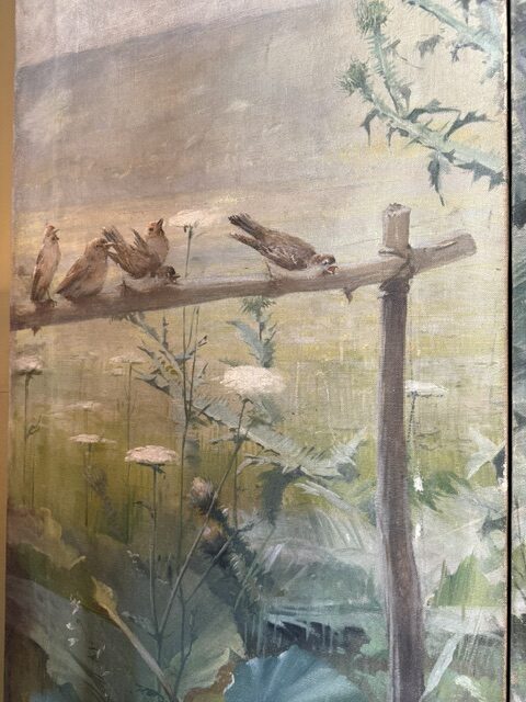 Paravent "Le lièvre & la tortue" huile sur toile d'après les Fables de la Fontaine, France signé & daté 1890. – Image 4